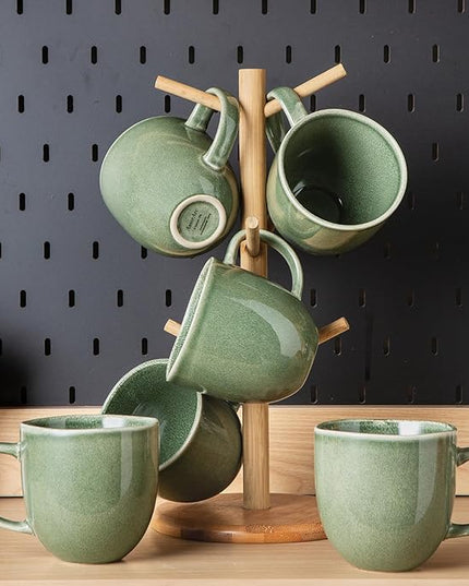 AmorArc 12oz Coffee Mugs, Ceramic Coffee Mugs set of 6 for Man, Woman, Dad, Mom, Modern Coffee Mugs with handle for Latte/Cappuccino/Milk/Cocoa. Dishwasher&Microwave Safe, Jade Green