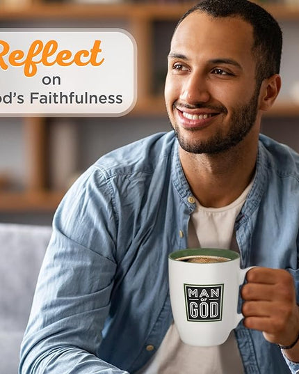 Christian Art Gifts Inspirational Ceramic Coffee & Tea Scripture Mug for Men: Man of God Encouraging Bible Verse, Durable Microwave & Dishwasher Safe Novelty Drinkware, White & Forest Green, 12 oz.