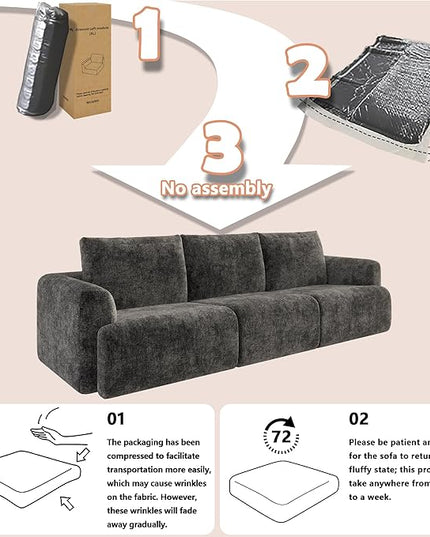 EASE MOOSE Boneless Couch for Living Room, Sectional Cloud Sofa, Modular Cloud Couch, 3-Seater Deep Seat Sofas with Pillow for Bedroom, Apartment, No Assembly Required, Chenille (Dark Grey)