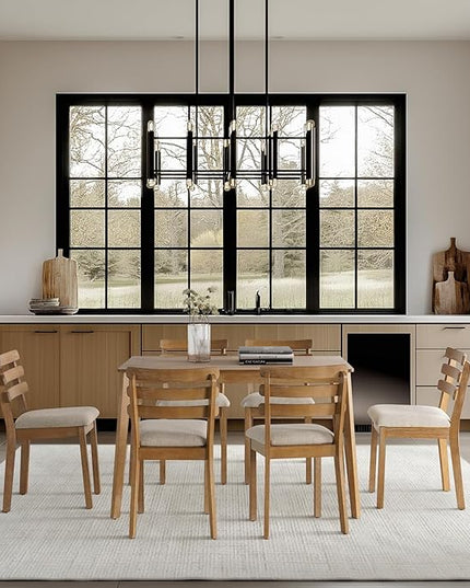 Modern Dining Table Set for 4, Wooden Farmhouse Dining Roon Table and Solid Wood Chairs, 7-Piece Dining Set for Home, Kitchen, Dining Room, 6 Upholstered Chairs, Solid Wood Legs