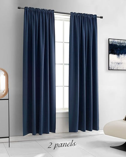 DONREN Blue Curtains 96 Inch Length Thermal Insulated Room Darkening Blackout Curtains for Bedroom,Set of 2 Panels