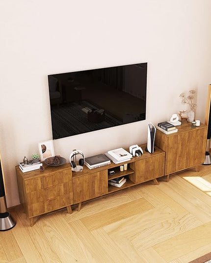 Modern Sideboard Buffet Cabinet Console Table, Accent Storage Cabinet Credenza Buffer Cabinets with Fluted Doors for Kitchen Dining Living Room Entryway(Walnut)