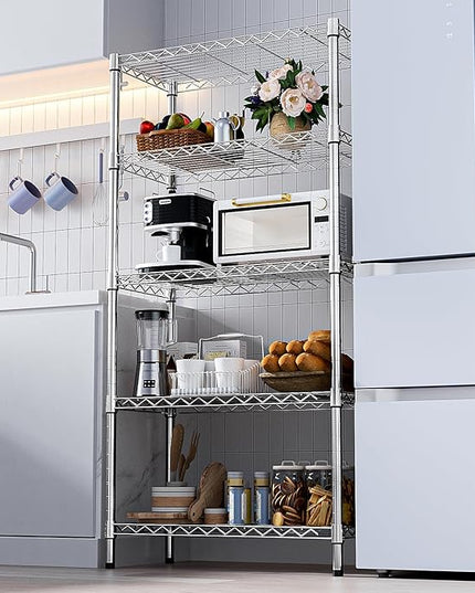 1250 lbs Steel Heavy Duty 5-Tier Utility Shelving Unit Steel Organizer Wire Rack for Home,Kitchen,Office,Chrome (13.7" D x 23.6" W x 62.4" H)