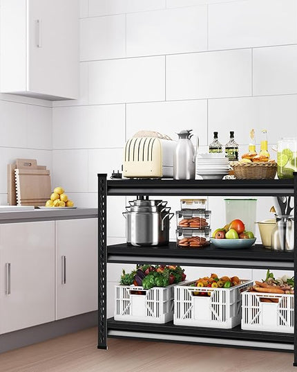 Metal Heavy Duty Garage Shelves: 40''W 1,200Lbs Steel Adjustable Storage Industrial Utility Shelving Rack Units 3 Tier Black 40" W x 16" D x 36" H