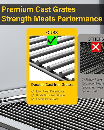34-Inch Premium Built-In Liquid Propane Griddle for Outdoor Kitchen, 3-Burner Heavy Duty Stainless Steel Flat Top Grill with Lid, 48,000 BTUs, Large Cooking Area for BBQ Island, Outdoor Cooking,Silver