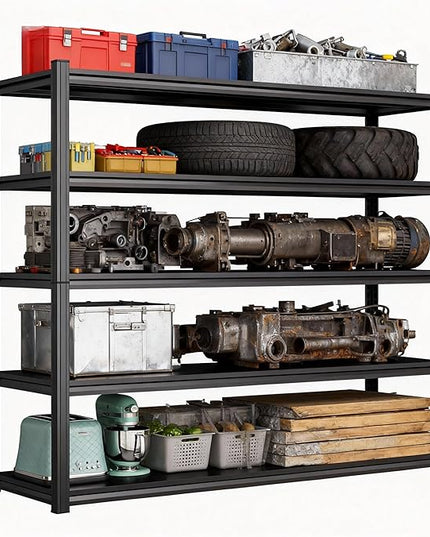 Garage Shelves,14-48''W Heavy-Duty Storage Shelves, Double-Layer Uprights, Thickened Shelves, Waterproof &Rustproof, Suitable for Indoor & Outdoor Use. (BLACK, 5TIER 45''W*16''D*72''H, 5-TIER)
