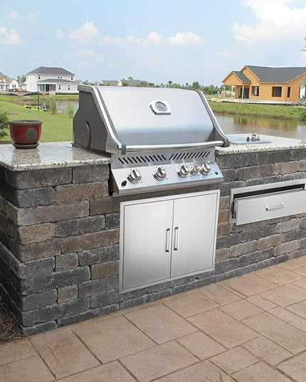 Outdoor Kitchen Single Drawer Stainless Steel BBQ Enlarger -30" W x 10" H x 23" D Enclosed Built-in Drawer Flush Mount for Outdoor Kitchens & BBQ Islands