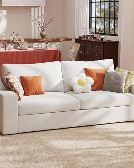 ABCASA 85" W Loveseat Couches for Living Room,Modern Linen Sofa with Removable Cover, Wide Armrest, Solid Wood Frame, Medium Firm Seat Cushion for Bedroom Office Apartment, Easy to Install, Ivory