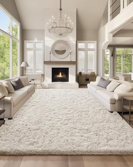Ophanie Area Rugs 9x12 Living Room, Large Ivory Bedroom Carpet, Big Shag Indoor Thick Soft Nursery Rug, Fluffy Carpets for Boy and Girls Room Dorm Home Decor Aesthetic