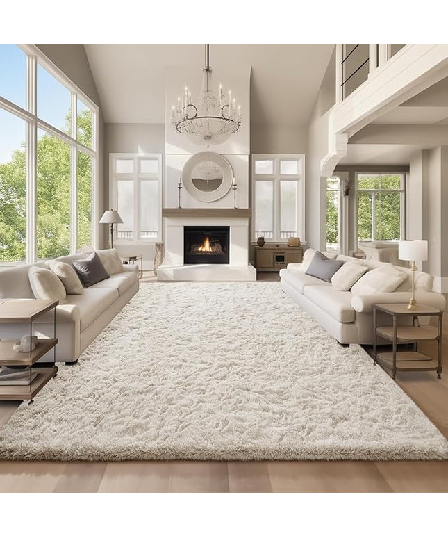 Ophanie Area Rugs 9x12 Living Room, Large Ivory Bedroom Carpet, Big Shag Indoor Thick Soft Nursery Rug, Fluffy Carpets for Boy and Girls Room Dorm Home Decor Aesthetic