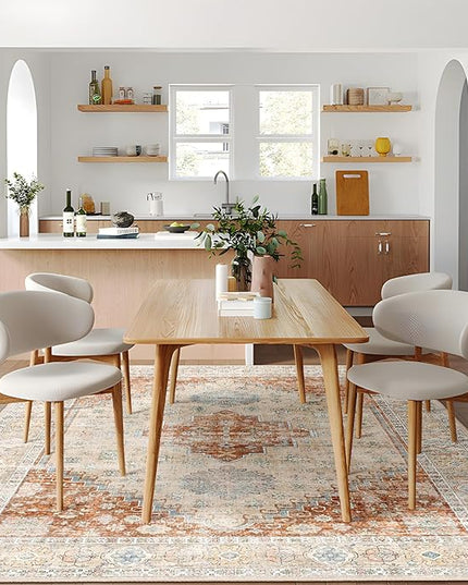 MUJOO 5x7 Area Rugs Washable,Boho Rug for Living Room Bedroom Dining Room Office,Large Throw Carpet,Non Slip Big Soft Indoor Low Pile Terracotta