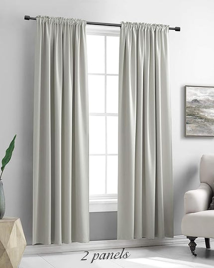 DONREN 90 Inch Length Blackout Curtain Panels for Living Room - Thermal Insulated Solid Rod Pocket Curtains for Dining Room(2 Panels,Light Grey)