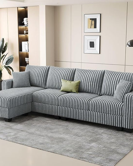 Belffin Sectional Couch with L-Shape Chaise L Shaped Couch with Ottoman Sectional Couches for Living Room Corduroy (Light Grey, L Shaped)