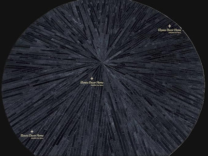 Premium Cowhide Leather Hand Made Stripes Patterned Round Area Rug - 9X9 ft - Black, Premium Hand Made House Carpet for Living Room, Bedroom, Entryway