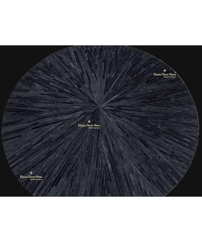 Premium Cowhide Leather Hand Made Stripes Patterned Round Area Rug - 8X8 ft - Black, Premium Hand Made House Carpet for Living Room, Bedroom, Entryway