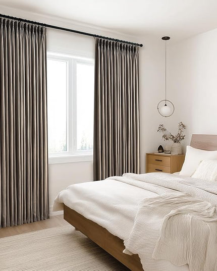 96 Inches Long Pleated Sheer Curtains,Dark Linen Blended Light Filtering Window Curtains 96 Length 2 Panels for Living Room Bedroom Pinch Pleat Drapes with Hooks 2 Panels 40" Wx96 L,Light Brown
