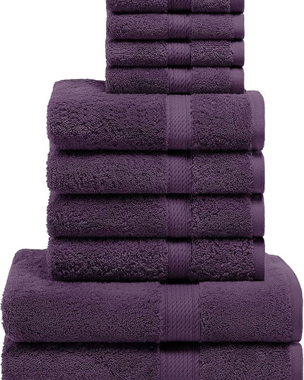 Superior Egyptian Cotton Pile 10 Piece Towel Set, Includes 2 Bath, 4 Hand, 4 Face Towels/Washcloths, Ultra Soft Luxury Towels, Thick Plush Essentials, Guest Bath, Spa, Hotel Bathroom, Plum