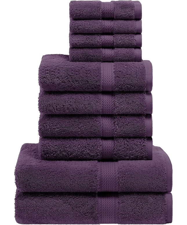 Superior Egyptian Cotton Pile 10 Piece Towel Set, Includes 2 Bath, 4 Hand, 4 Face Towels/Washcloths, Ultra Soft Luxury Towels, Thick Plush Essentials, Guest Bath, Spa, Hotel Bathroom, Plum