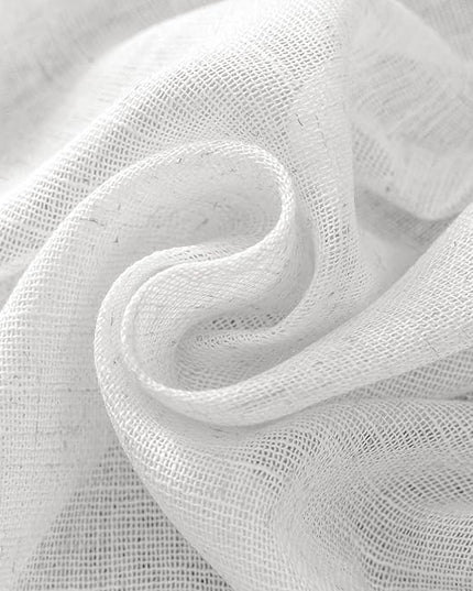 White Linen Sheer Curtains 96 Inches Long for Living Room 2 Panels Back Tab Pocket Opaque Semi Sheer Linen Light Filtering Curtain for Bedroom Floor Length Crisp Vintage Beach Country Chic 8 FT 60x96