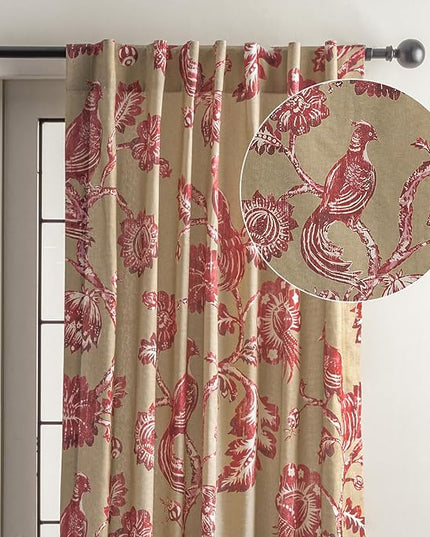 Maison d' Hermine Curtains for Living Room 100% Cotton 84 inch Length One Panel Light Filtering Curtains for Bedroom Windows with Rod and Loop Pockets Drapes (Bowral, 50" W x 84" L)
