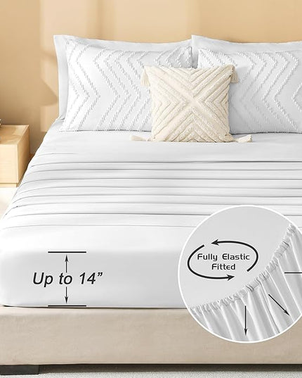 Litanika California King Size Comforter Set with Sheets White - 7 Pieces Bed in a Bag Cal King Boho Tufted Complete Bedding Sets with Comforter, Sheets, Pillowcases & Shams