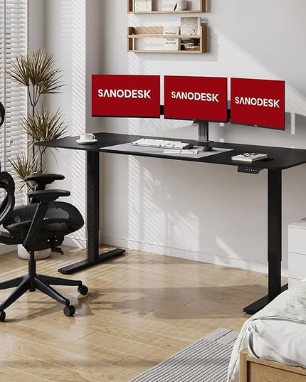 SANODESK Electric Standing Desk 79x32 Inch Height Adjustable Stand Up Desk Home Office Computer Workstation Sit Stand Home Office Desk with Splice Board (Black Frame + Black Top)