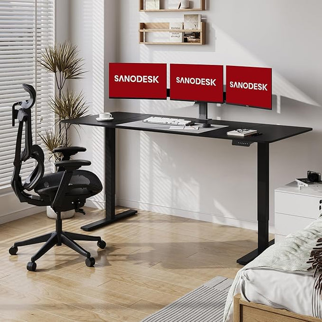 SANODESK Electric Standing Desk 79x32 Inch Height Adjustable Stand Up Desk Home Office Computer Workstation Sit Stand Home Office Desk with Splice Board (Black Frame + Black Top)