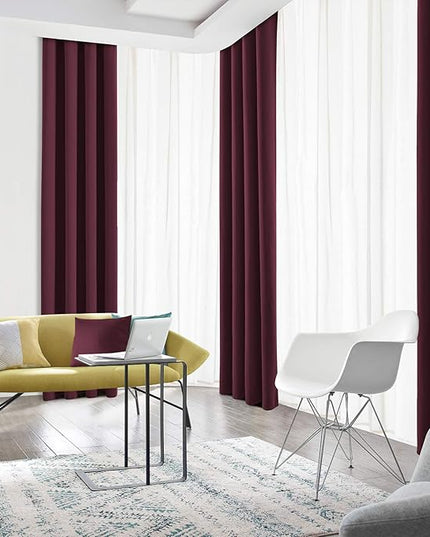 Blackout Curtains for Bedroom Thermal Insulated Light Blocking Room Darkening Curtains Solid Grommet Window Drapes for Living Room, Set of 2 Curtain Panels 62 W x 106 L inch Long Wine