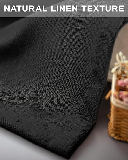 Pitalk Black Linen Curtains 90 Inches Long for Dining Room 2 Panels Pair Back Tab Pocket Modern Drapes Lace Muslin Textured Semi Sheer Curtains for Bedroom Gaming Dorm Office Wedding Party Decoration