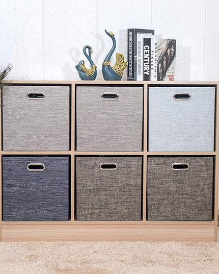 Foldable Storage Bins,13×13 Storage Cubes Basket Containers for Shelf Cabinet Bookcase Boxes,Thick Fabric Drawers - Set of 2, Coffee
