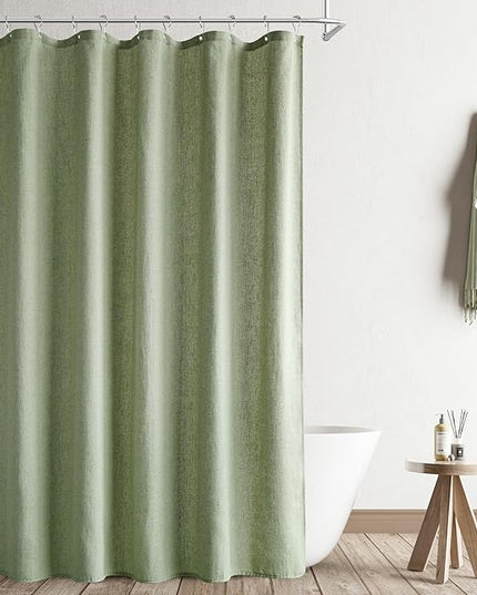 Naturoom Long Shower Curtain 96 Length,72x96 Inch Long Linen Fabric Weighted Shower Curtain Set with Hooks, Tall Bohemian Farmhouse Cloth Bath Curtains for Bathroom,Sage Green