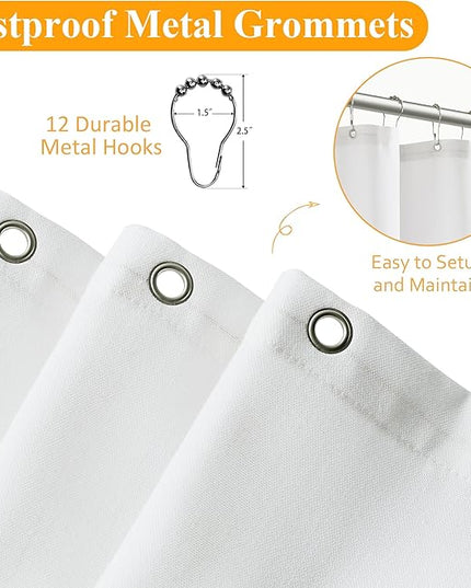 Naturoom Long Shower Curtain 78 Inches Long Linen Textured Thick Fabric Shower Curtain Set with Hooks, Tall Elegant Modern Farmhouse Country Style Hotel Bath Curtains for Bathroom, 72x78, White