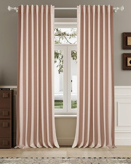 96 Inch Long Blackout Curtains - Extra Wide Thermal Insulated Sun Block Out Bedroom Linen Curtains 8 ft Window Covering Back Tab Rod Pocket Drapes for Hall Living Room W84 x L96,2 Pcs, Baby Pink