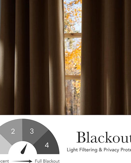 NICETOWN Faux Linen Caramel Blackout Curtains 84 inches Long for Living Room - Privacy Panels for Bedroom, Modern Farmhouse Style Easy Care Grommet Top, 2 Panels, W52 by L84