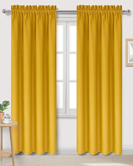 DWCN Blackout Curtains Room Darkening Thermal Insulated Bedroom Curtains Window Curtain Panels, 42 x 84 inches Long, Set of 2 Yellow Rod Pocket Drapes