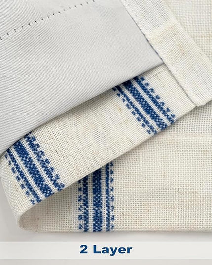 DriftAway Farmhouse Linen Blend Blackout Curtains 45 Inches Long for Bedroom Vertical Striped Printed Grommet Curtains Thermal Insulated Lined Treatments for Living Room 2 Panels W52 x L45 Navy