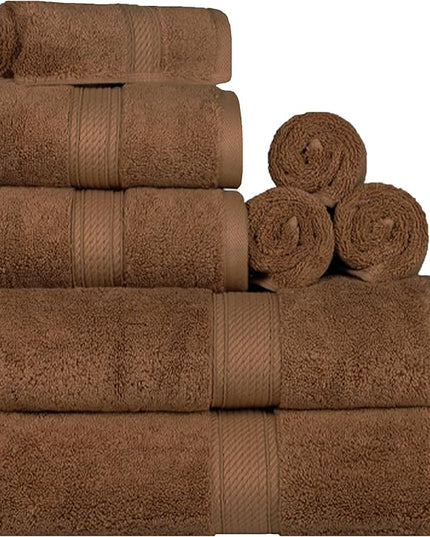 Superior Egyptian Cotton Pile 8 Piece Towel Set, Includes 2 Bath, 2 Hand, 4 Face Towels/Washcloths, Ultra Soft Luxury Towels, Thick Plush Essentials, Guest Bath, Spa, Hotel Bathroom, Chocolate