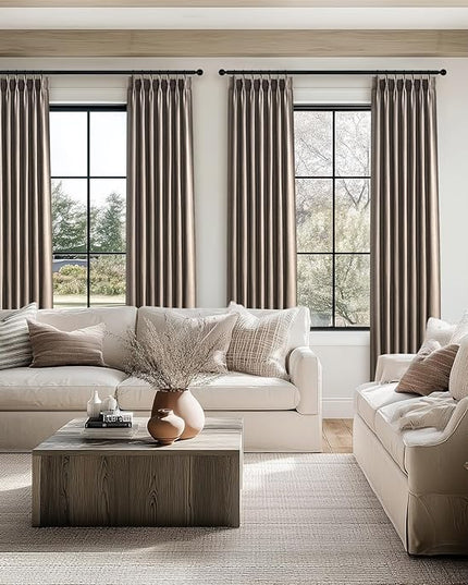 Topfinel Dark Flax Pinch Pleated Curtains 84 Inches Long for Living Room 2 Panels Sets,Stone Washed Linen Earth Tone Decor Back Tab Boho Neutral Greige Earthy Sheer Curtain for Bedroom