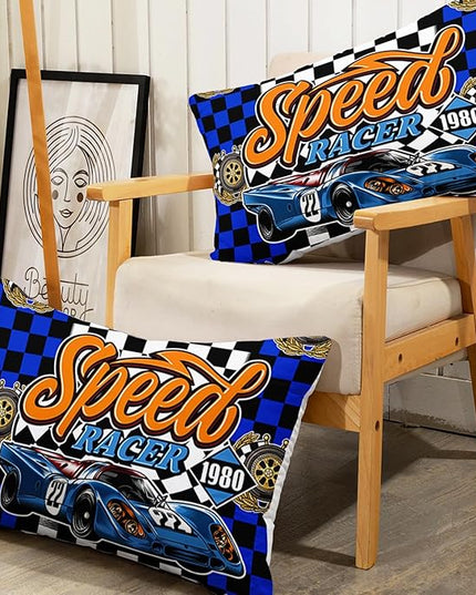 AILONEN Racing Car Fitted Sheet Twin Size, Cool Speed Race Car BedSheets Set for Kids Boys,Checkered Squares Bedding Sets,Extreme Sport Bed Sheet Set,3 Pieces,1 Fitted Sheet and 2 Pillowcases