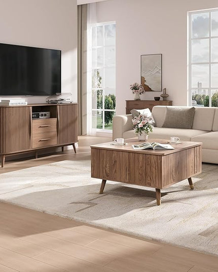 Lift Top Coffee Table, Mid Century Modern Center Table with Large Hidden Storage Compartment, 31.5" Square Coffee Tables for Living Room, Home Office, Walnut
