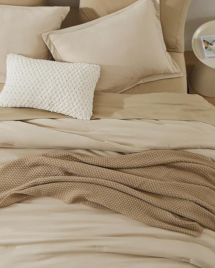 WRENSONGE Oversized Queen Comforter Set - 7 Pieces Beige Bed in a Bag Queen with Sheets, 2 Pillow Shams, and 2 Pillowcases- Warm Bedding Sets Queen for All Season