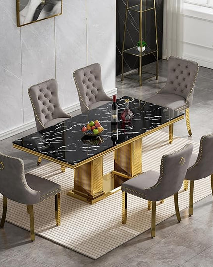 HomVent 68.11'' Faux Marble Dining Table Set for 6, Modern Rectangle Kitchen Table Set with Faux Marble Table Top & Stainless Steel Base for Kitchen Dining Room