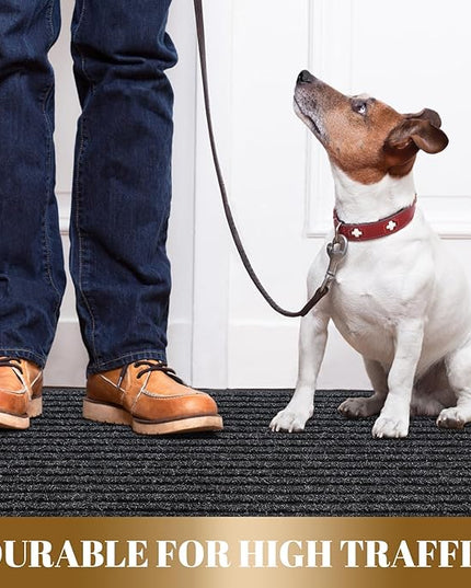Yimobra Front Door Mat Outdoor Indoor Entrance, 100% Waterproof All-Season All Weather Doormat, Welcome Matt Outside Entry, Non Slip, Low Profile, Heavy Duty Patio Porch Floor Mats,47 x 32,Black Grey