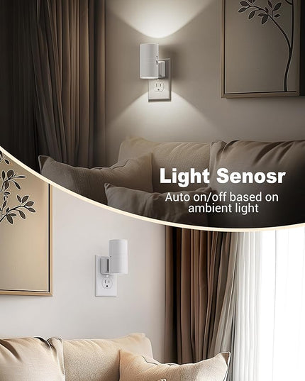 JandCase Night Lights Plug into Wall, Dimmable Night Light Plug in, Modern Night Light Dusk to Dawn Light Sensor, Cool White 5000K, 0-100LM Adjustable Brightness Nightlight for Hallway Bedroom, 2 Pack