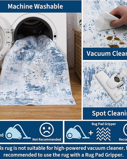 Modern Abstract 2x3 Area Rug Non Slip Non Shedding Low Pile Stain Resistant Rug for Entryway Kitchen Bedroom,Light Blue