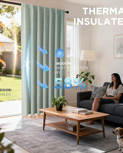 Joydeco Pinch Pleated Curtains - 100% Blackout for Bedroom, Sage Green Linen Curtains 40" W x 96" L, Thermal Insulated 2 Panels Light Blocking Drapes, Back Tabs for Living Room