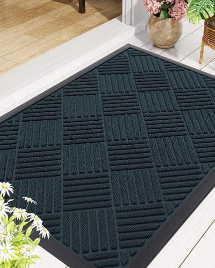 Smiry Front Door Mat Outside Entrance, Heavy Duty Outdoor Indoor Mat, Natural Rubber Doormat, Non Slip, Trap Dirt and Moisture, Easy Clean, Low Profile Patio Porch Entryway Mat, 29.5x17, Lake Blue
