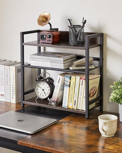 IBUYKE 3-Tier Spice Rack Industrial Counter Shelf Desktop Storage Organizer Standing Seasoning Rack for Countertop Kitchen Office Living Room Desktop Dark Grey UTLJ021G