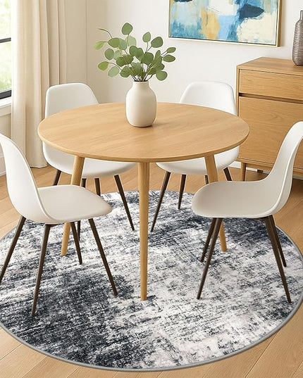 IOHOUZE Abstract Round Area Rug 6 Ft Washable Circle Rugs Large Round Rug Non Slip Thin Soft Circle Rugs, Printed Faux Wool Floor Carpet for Bedroom Living Room Dining Room Nursery, Black Grey