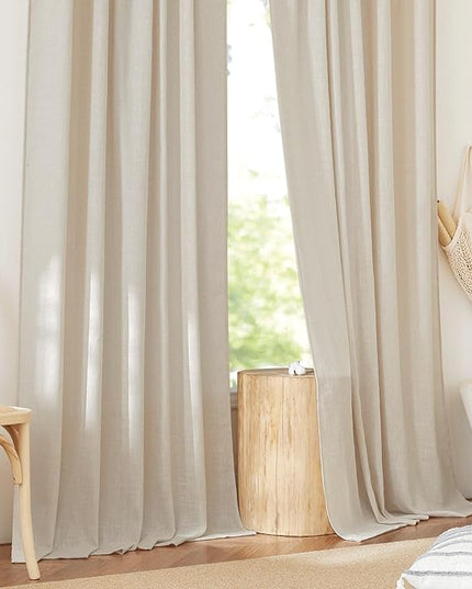 NICETOWN Cream Beige Linen Blackout Curtains for Bedroom 84 Inches Long, Back Tab/Rod Pocket Living Room Drapes, Thermal Insulated Textured Country Farmhouse Curtains, 2 Panels, 52" W x 84" L